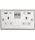 13A 2G Switched Socket Dual USB Charger (2.4A) with White Insert - Rounded Edge Polished Chrome
