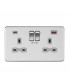 13A 2G DP Switched Socket with Dual USB FASTCHARGE ports (A + C) - Brushed Chrome with grey insert