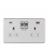 13A 2G DP Switched Socket with Dual USB FASTCHARGE ports (A + C) - Brushed Chrome with white insert