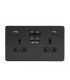 13A 2G DP Switched Socket with Dual USB FASTCHARGE ports (A + A) - Matt Black