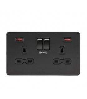13A 2G DP Switched Socket with Dual USB FASTCHARGE ports (A + A) - Matt Black