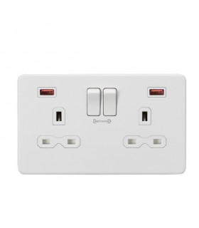 13A 2G DP Switched Socket with Dual USB FASTCHARGE ports (A + A) - Matt White