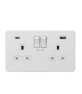 13A 2G DP Switched Socket with Dual USB FASTCHARGE ports (A + C) - Matt White