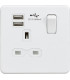 Screwless 13A 1G switched socket with dual USB charger (2.4A) - matt white