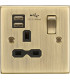 13A 1G Switched Socket Dual USB Charger Slots with Black Insert - Square Edge Antique Brass
