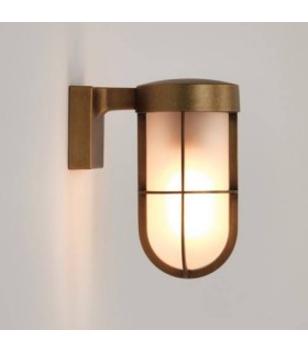 1 Light Outdoor Frosted Wall Light Antique Brass IP44, E27 - 1