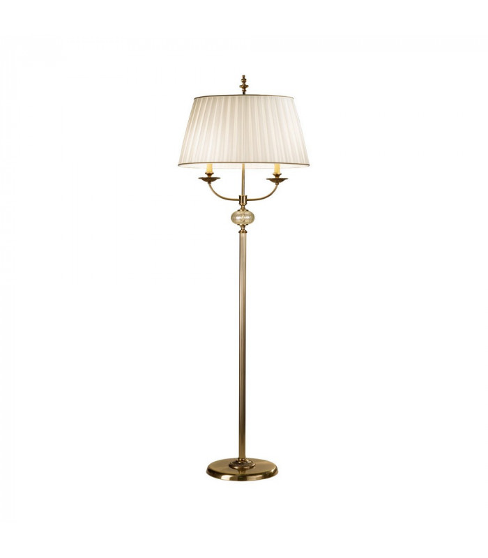 Classic Fabric Round Tapered Floor Light Antique Brass