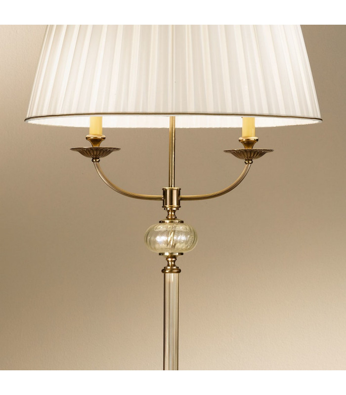 Classic Fabric Round Tapered Floor Light Antique Brass, 2x E14