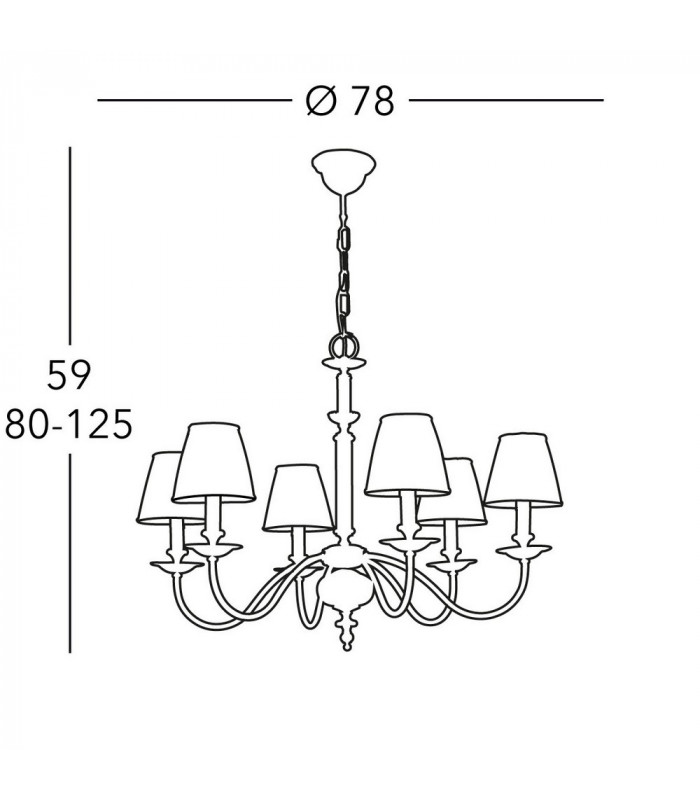 Classic 6 Arm Chandelier Antique Brass, 6x E14