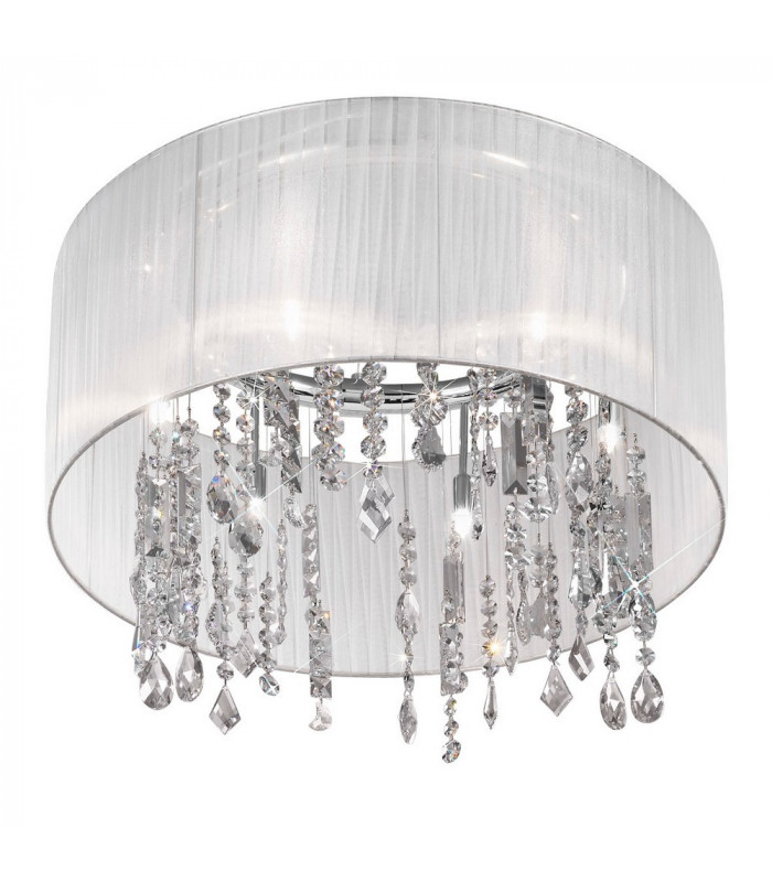 Designer Crystal Fabric Cylindrical Chandelier Polished Chrome