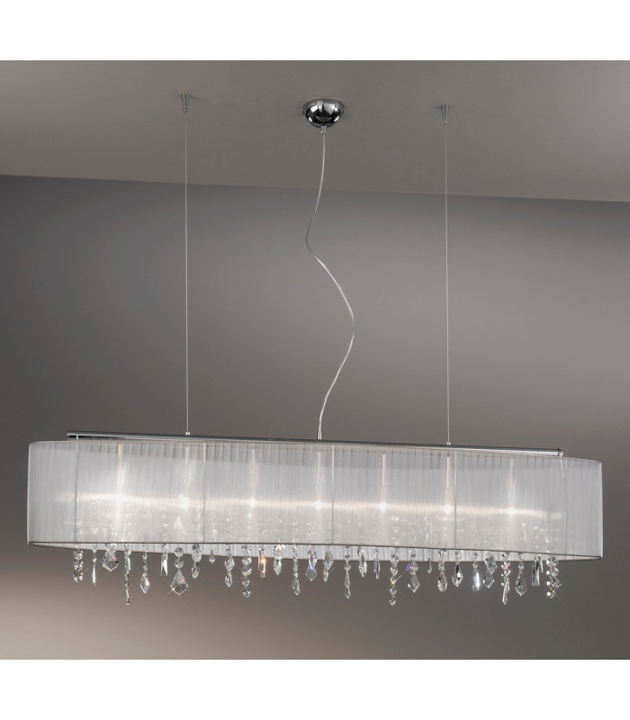 Designer Crystal Fabric Straight Pendant Light Polished Chrome