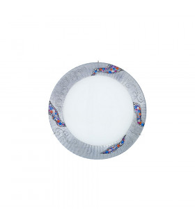 Designer Glass Patterned Flush Ceiling Lamp Polished Chrome - Kiss Silver Pattern