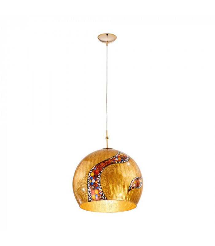 Designer Glass Dome Pendant Light Polished Gold 1x E27 - Kiss Gold Pattern