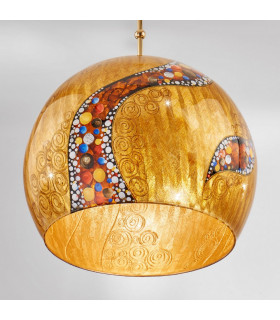 Designer Glass Dome Pendant Light Polished Gold 1x E27 - Kiss Gold Pattern