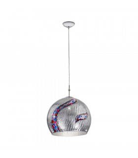 Designer Glass Dome Pendant Light Polished Chrome 1x E27 - Kiss Silver Pattern