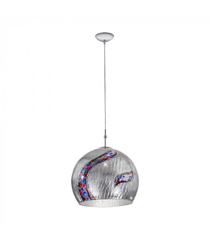 Designer Glass Dome Pendant Light Polished Chrome 1x E27 - Kiss Silver Pattern