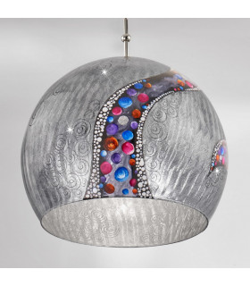 Designer Glass Dome Pendant Light Polished Chrome 1x E27 - Kiss Silver Pattern