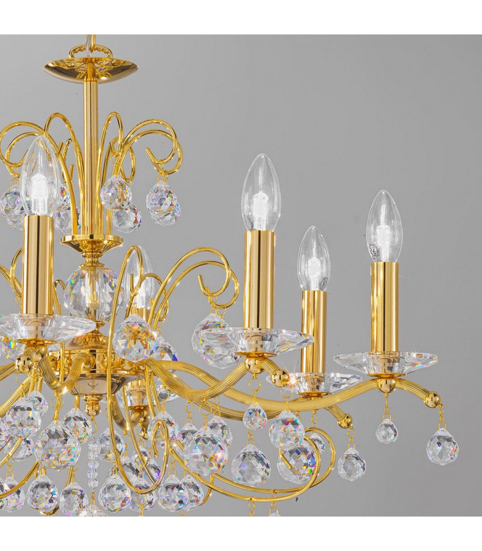 Classic Crystal 8 Arm Chandelier Polished Gold, 8x E14