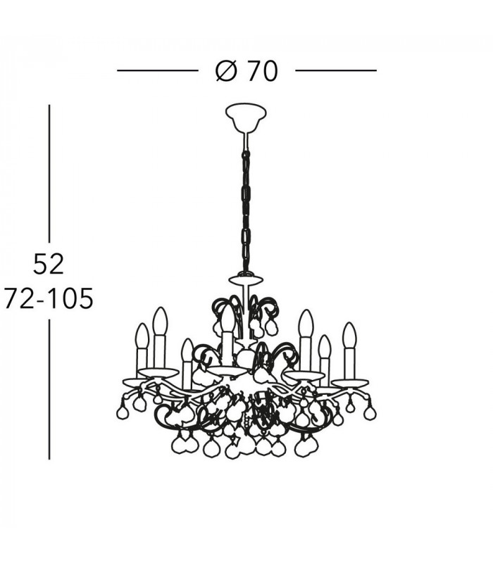 Classic Crystal 8 Arm Chandelier Polished Gold, 8x E14