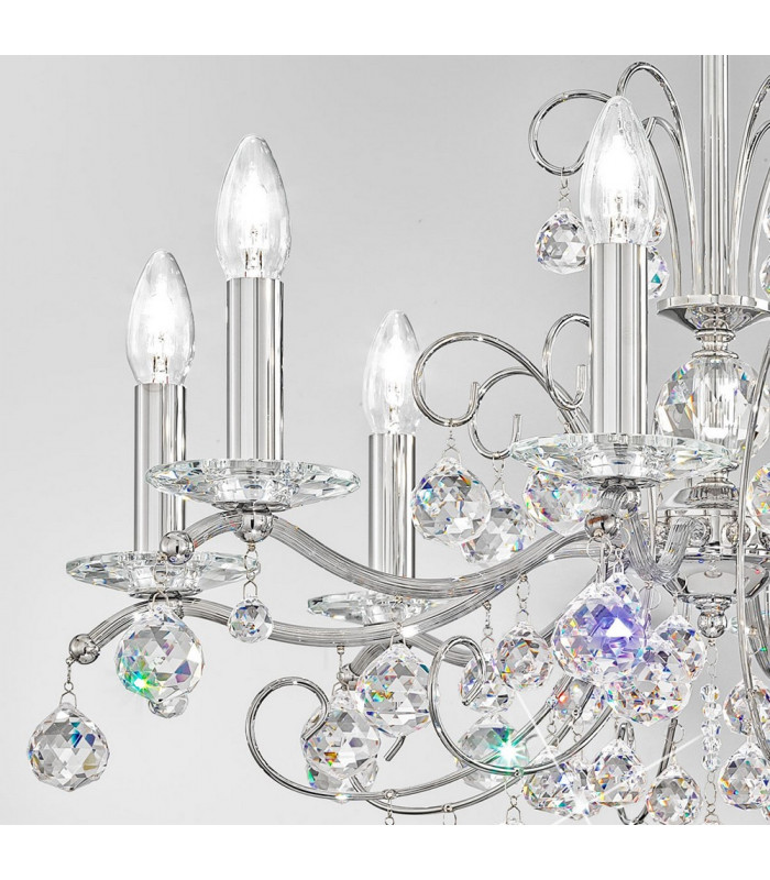 Classic Crystal 8 Arm Chandelier Polished Chrome, 8x E14