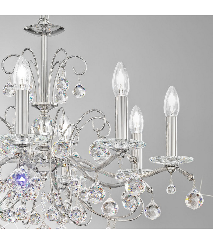 Classic Crystal 8 Arm Chandelier Polished Chrome, 8x E14