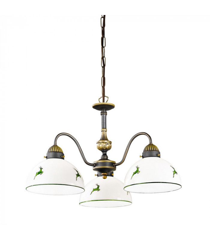 Cottage Style Glass 3 Arm Chandelier Matt Antique Brass