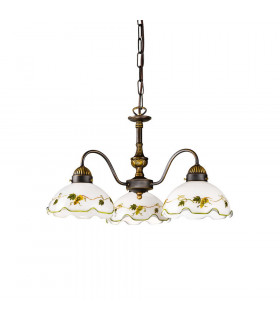 Cottage Style Glass 3 Arm Chandelier Matt Antique Brass