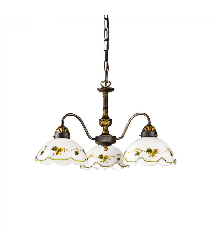 Cottage Style Glass 3 Arm Chandelier Matt Antique Brass
