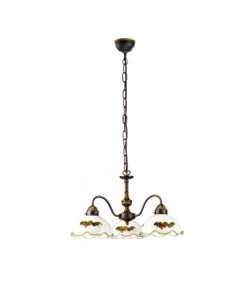 Cottage Style Glass 3 Arm Chandelier Matt Antique Brass