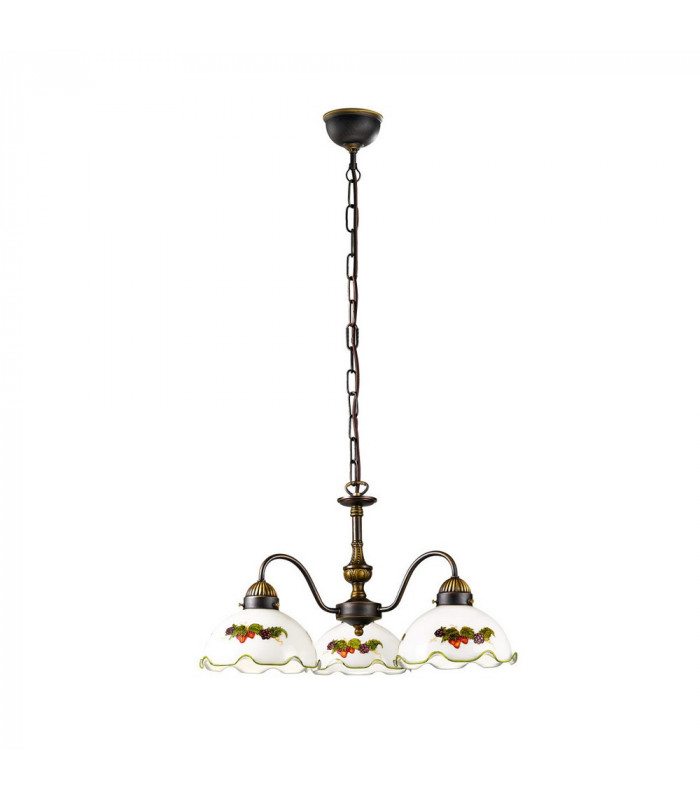 Cottage Style Glass 3 Arm Chandelier Matt Antique Brass