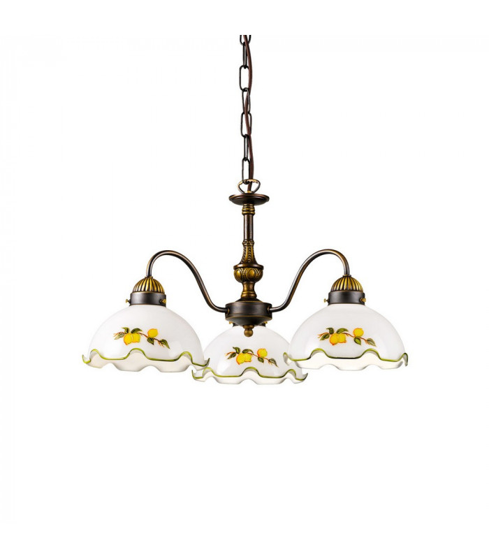 Cottage Style Glass 3 Arm Chandelier Matt Antique Brass