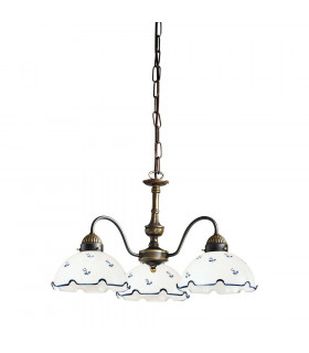 Cottage Style Glass 3 Arm Chandelier Matt Antique Brass