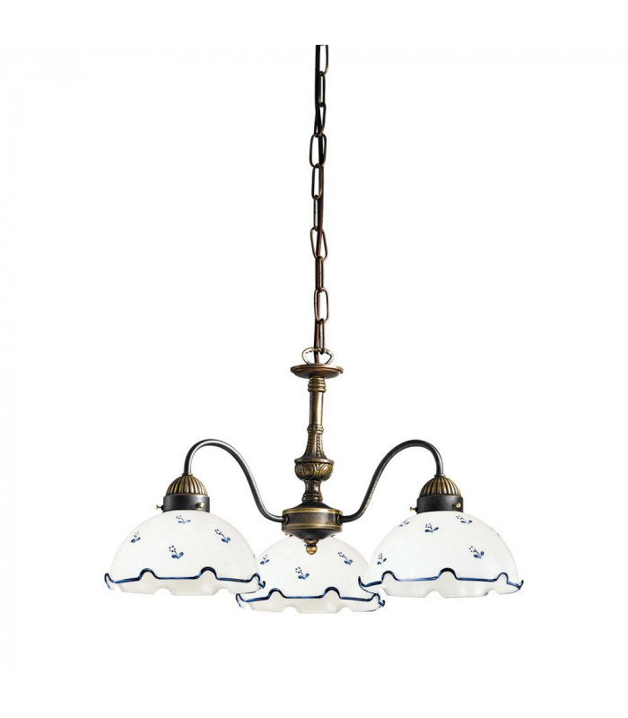 Cottage Style Glass 3 Arm Chandelier Matt Antique Brass