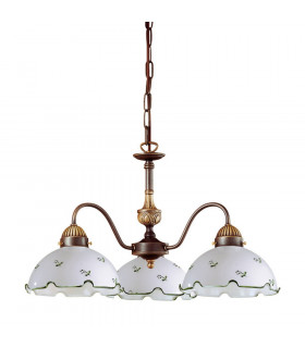 Cottage Style Glass 3 Arm Chandelier Matt Antique Brass