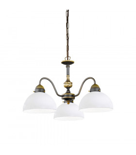 Cottage Style Glass 3 Arm Chandelier Matt Antique Brass