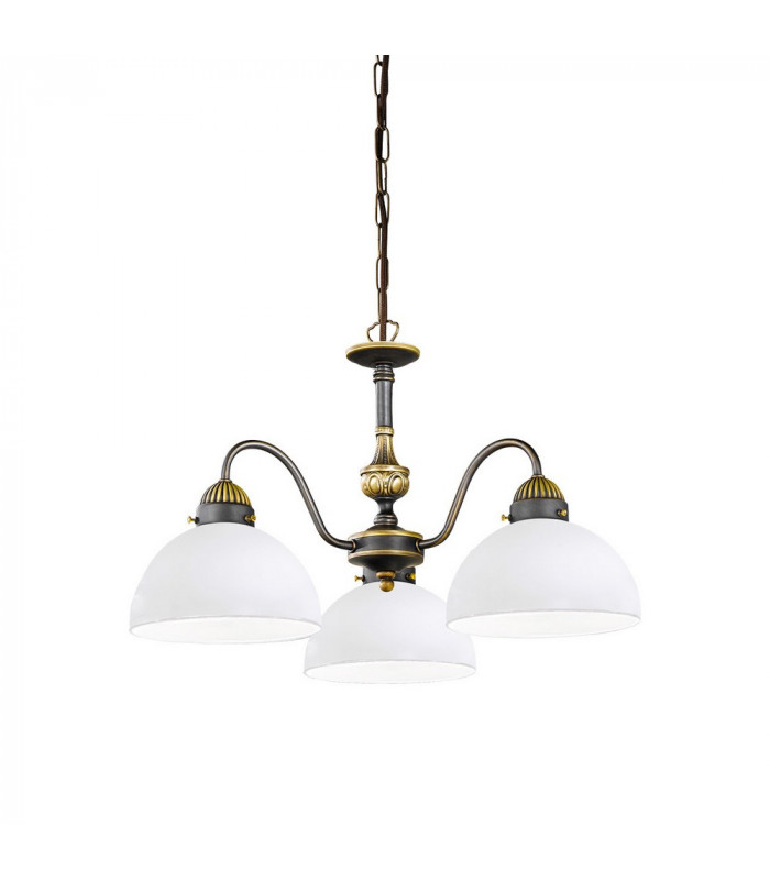Cottage Style Glass 3 Arm Chandelier Matt Antique Brass
