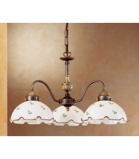 Cottage Style Glass 3 Arm Chandelier Matt Antique Brass
