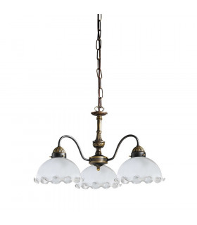 Cottage Style Glass 3 Arm Chandelier Matt Antique Brass