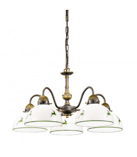 Cottage Style Glass 5 Arm Chandelier Matt Antique Brass
