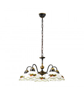 Cottage Style Glass 5 Arm Chandelier Matt Antique Brass