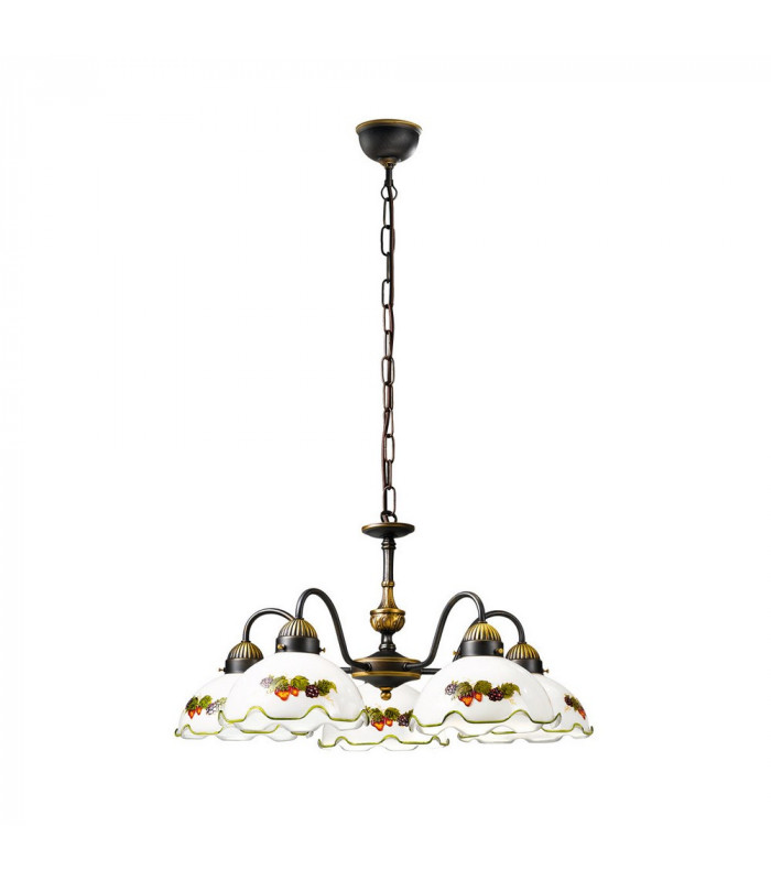 Cottage Style Glass 5 Arm Chandelier Matt Antique Brass