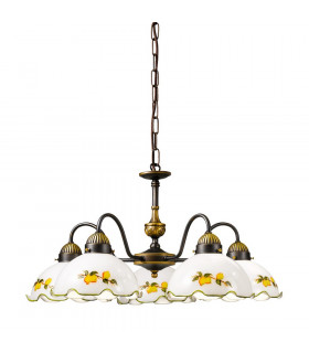 Cottage Style Glass 5 Arm Chandelier Matt Antique Brass