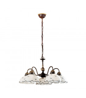 Cottage Style Glass 5 Arm Chandelier Matt Antique Brass