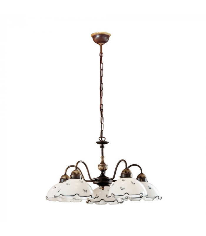 Cottage Style Glass 5 Arm Chandelier Matt Antique Brass