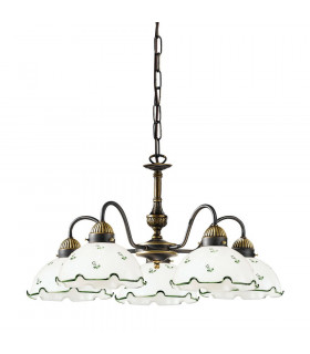 Cottage Style Glass 5 Arm Chandelier Matt Antique Brass
