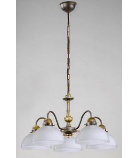 Cottage Style Glass 5 Arm Chandelier Matt Antique Brass