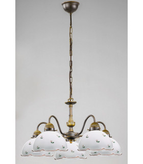 Cottage Style Glass 5 Arm Chandelier Matt Antique Brass