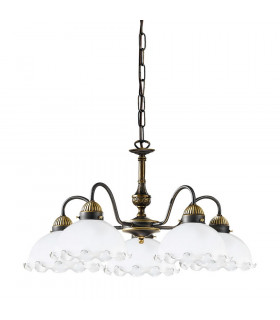 Cottage Style Glass 5 Arm Chandelier Matt Antique Brass