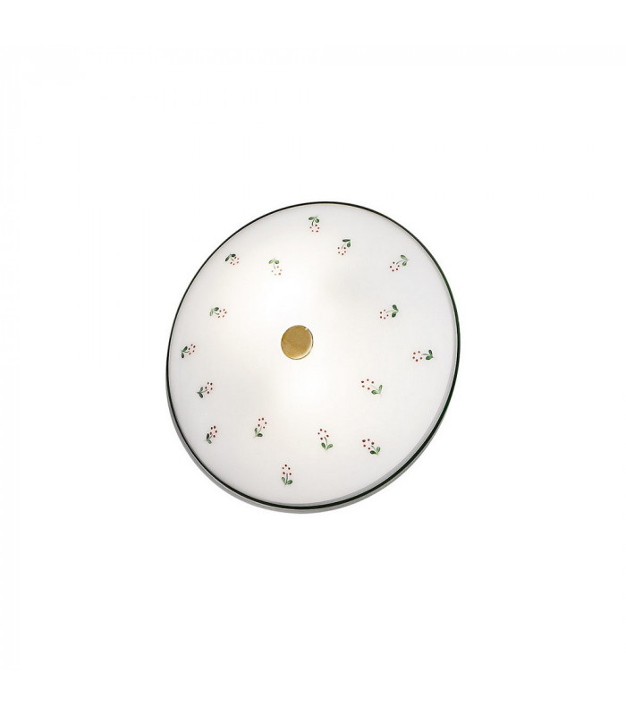 Cottage Style Glass Patterned Flush Ceiling Lamp Antique Brass