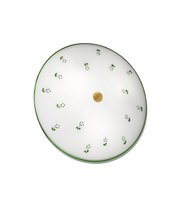 Cottage Style Glass Patterned Flush Ceiling Lamp Antique Brass